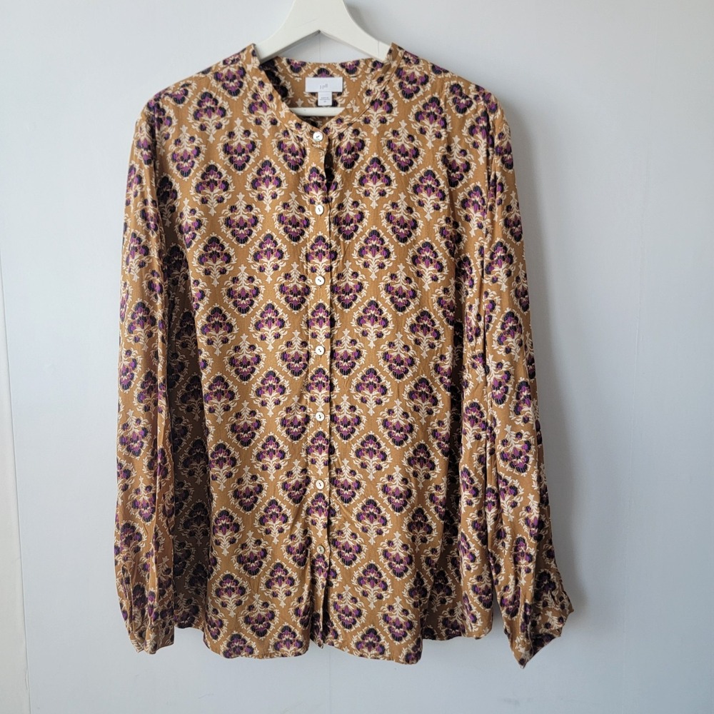 J. Jill women's leaf print button-up top size 2x boho Retro Cottagecore Indie